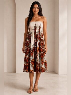 Paris Pink Strapless Printed Midi Dress Size M